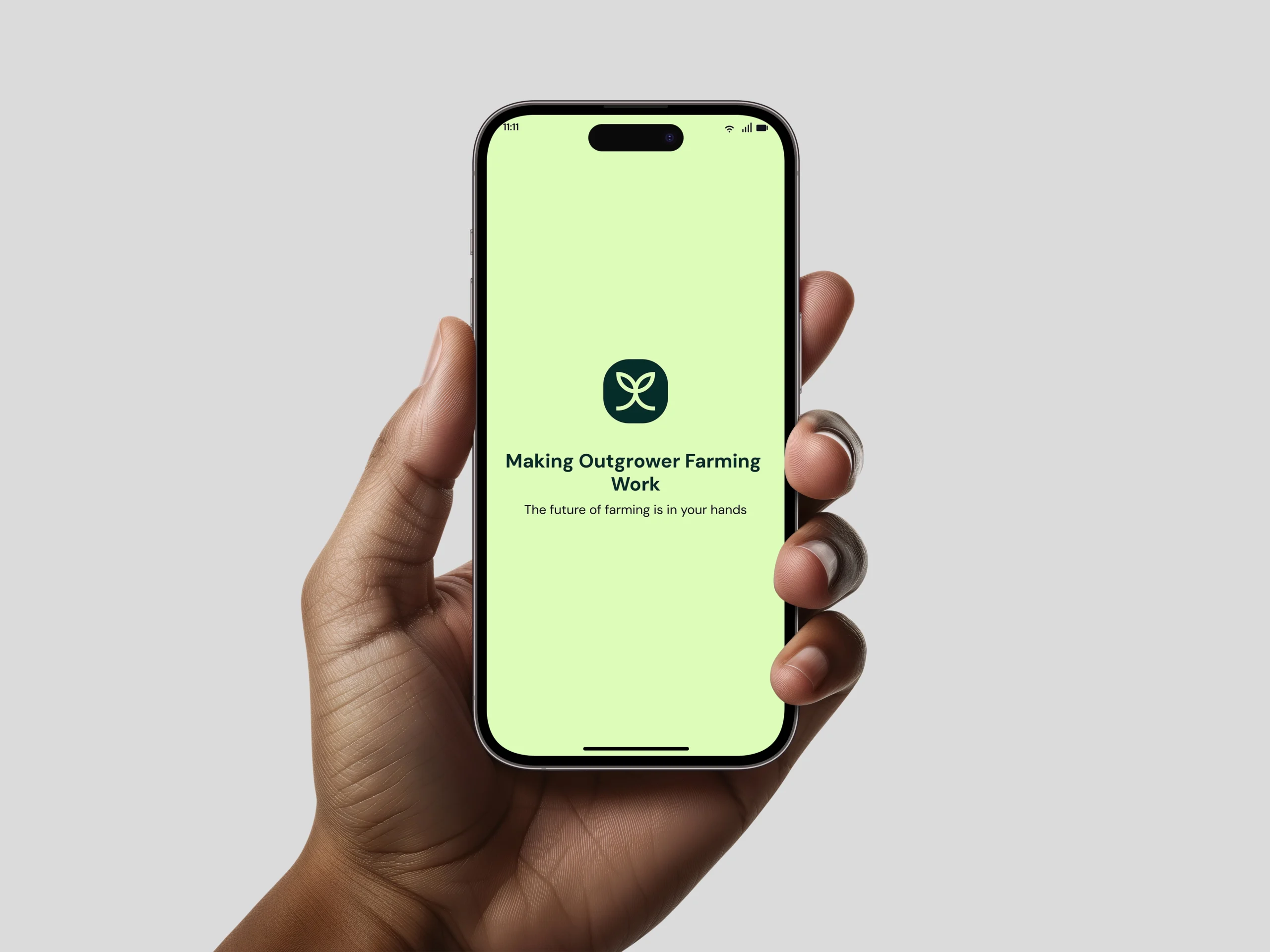 AgTech mobile app design showing Sproot farming application interface on Android device with green agricultural branding and farmer tracking features